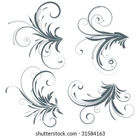 Vector illustration set of four swirling flourishes decorative floral elements