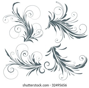 Vector illustration set of four swirling flourishes decorative floral elements