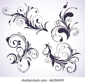 Vector illustration set of four swirling flourishes decorative floral elements