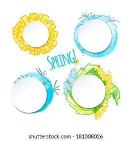 vector illustration. Set of four watercolor dandelions stickers