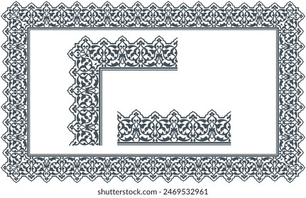 Vector illustration for set of frames, borders, corner design templates. Floral border. Arabic ornament. Great for use as invitation frames, calligraphy, cards, certificates, etc.