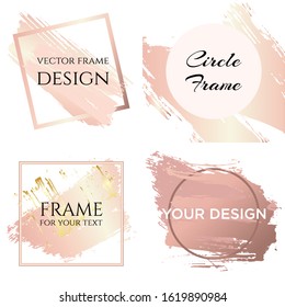 Vector illustration set with frames for Valentine´s day and Christmas. Creative art frames created using grunge stains of gold and pink gold. To style your text, copy space