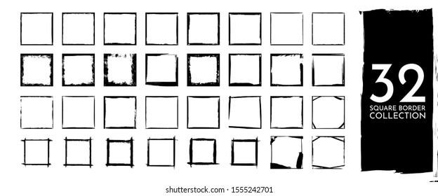 Vector illustration. Set of frames in grunge style. Dirty frame with a splash of black paint. Transparent background. Design elements for banner, poster, flyer, invitation, card, social networks