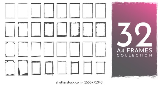 Vector illustration. Set of frames in grunge style. Dirty frame with a splash of black paint. Transparent background. Design elements for banner, poster, flyer, invitation, card, social networks