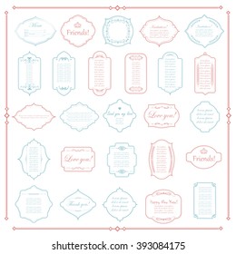 Vector illustration of a set of frames and other decoration elements in trendy pink and light blue colors for your art and design