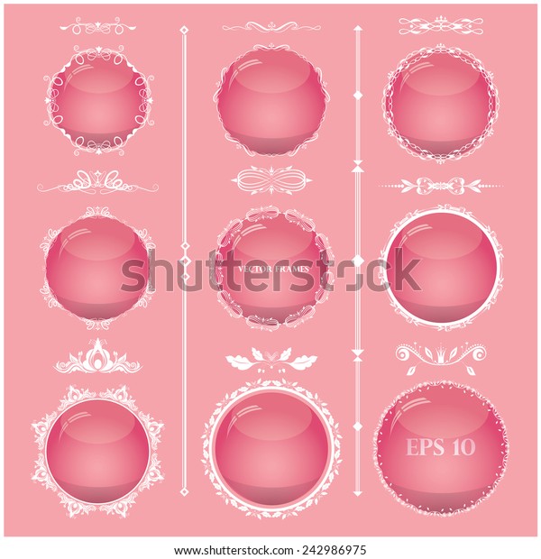 Vector illustration of a set of frames in pink for\
Valentine\'s Day