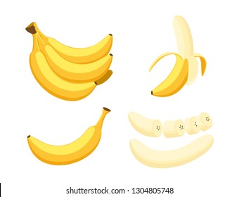 Vector illustration of set fresh banana isolated on white background