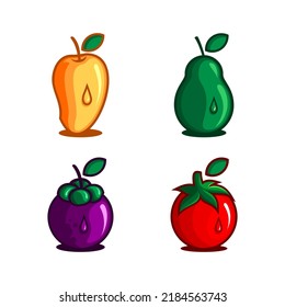 vector illustration of a set of fresh fruit, mango, mangosteen, avocado and tomato fruit