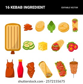 Vector Illustration Set of Fresh Kebab Ingredients for Culinary Projects.