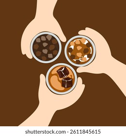 Vector illustration set of fresh roasted and ground coffee drink elements. Aromatic coffee. Bubble tea menu. Bakery. Desserts. Cold and hot coffee. Isolated for food menu, drinks, coffee shop, cafe.