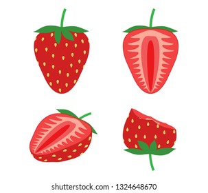 Vector illustration of set fresh strawberry isolated on white background