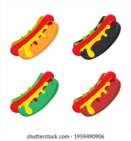 Vector illustration set of freshly made hotdog with cheese and tomato sauce, restaurant and culinary theme. suitable for advertising food products
