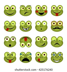 vector illustration set of frog emoticons 