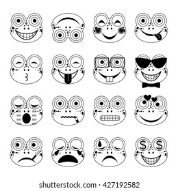 vector illustration set of frog emoticons in black and white