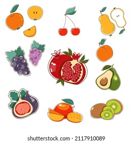 Vector illustration set of fruit. The collection fruit in flat style. 