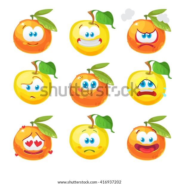 Vector Illustration Set Fruit Emoticons Isolated Stock Vector (Royalty