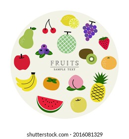 Conjunto de ilustraciones vectoriales de iconos de frutas en forma de círculo