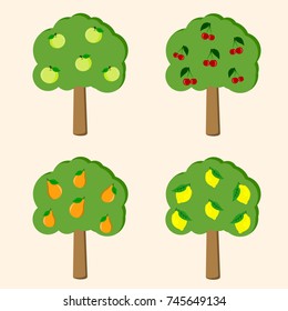Vector Illustration set of fruit orchard trees