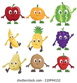 A vector illustration of a set of fruits characters