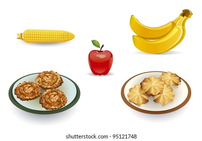 Vector illustration - set of fruits and  meal icons.