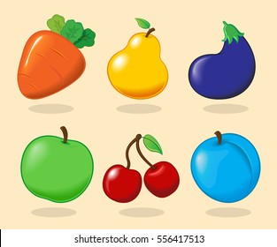 Vector illustration. Set of fruits and vegetables.