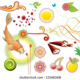 Vector illustration set of funky summer design elements. Set-7