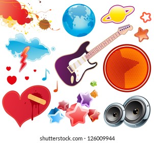 Vector illustration set of funky summer music design elements. Set-6