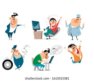 Vector illustration of a set of funny caricatures