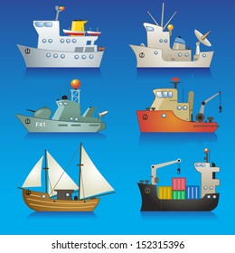 Vector Illustration: Set of Funny Cartoon Ships