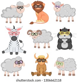 Vector illustration set of funny exotic animals