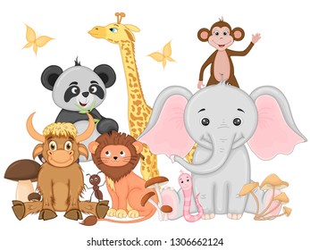 Vector illustration set of funny exotic animals