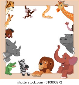 Vector illustration set of funny exotic animals in frame