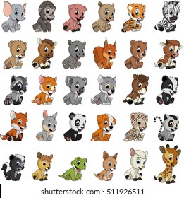 Vector illustration set of funny exotic animals on a white background