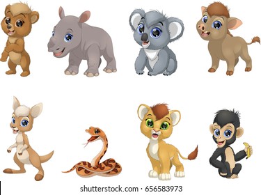 Vector Illustration Set Funny Exotic Animals Stock Vector (Royalty Free ...