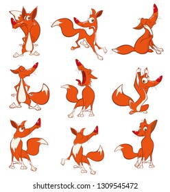 Vector Illustration of a Set Funny Foxes. Cartoon Cartoon Character