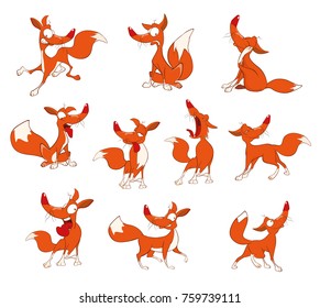 Vector illustration of a set funny foxes. Cartoon 