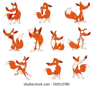 Vector Illustration of a Set Funny Foxes. Cartoon Cartoon Character
