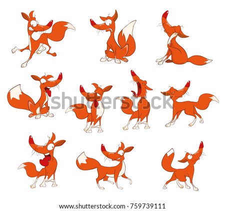 Vector illustration of a set funny foxes. Cartoon 