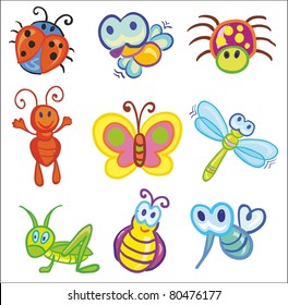 Vector illustration - set of funny little insects icons