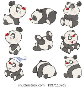 Vector Illustration of a set of Funny Panda Bear. Cartoon Character