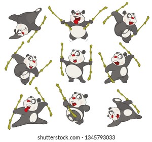 Vector Illustration of a set of Funny Panda Bear. Cartoon Character