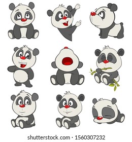 Vector Illustration of a set of Funny Panda Bear. Cartoon Character