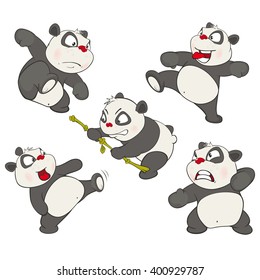 Vector Illustration of a set of Funny Panda Bear. Cartoon Character