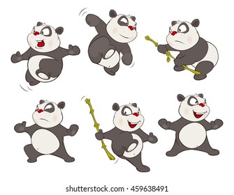 Ilustración vectorial de un conjunto de oso panda gracioso. Carácter de caricatura