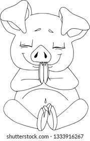 Vector illustration set with funny piglet. Yoga poses and asanas. Butterfly pose