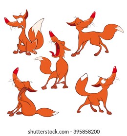 Vector Illustration of a set of Funny Red Foxes. Cartoon Character