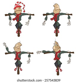 Vector illustration of a set funny scarecrows. Cartoon 