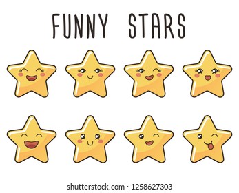 Vector illustration of the set of funny star emoticons isolated on white background