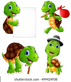 Vector illustration of  Set of funny turtle on a white background 