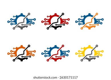 vector illustration of a set of gears and technology symbols